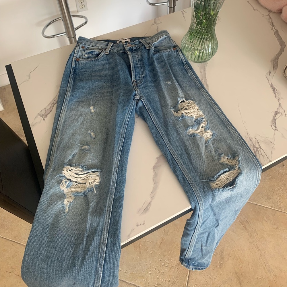 Re/Done Straight Slim Jeans with Rips